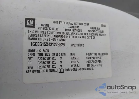 2003 Chevrolet Express из США, поврежденный, VIN 1GCEG15X431228529